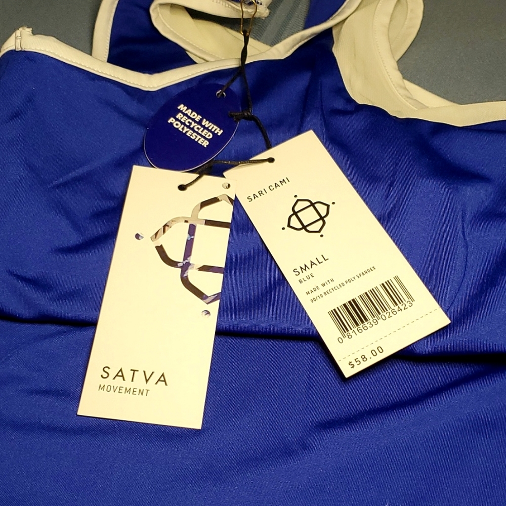 NWT Satva Sari Cami, Royal Blue & White Mesh with Build in Bra - Size Small - Picture 8 of 13